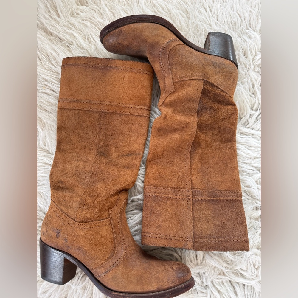 Frye Jane Tan Suede Heeled Boots 9.5